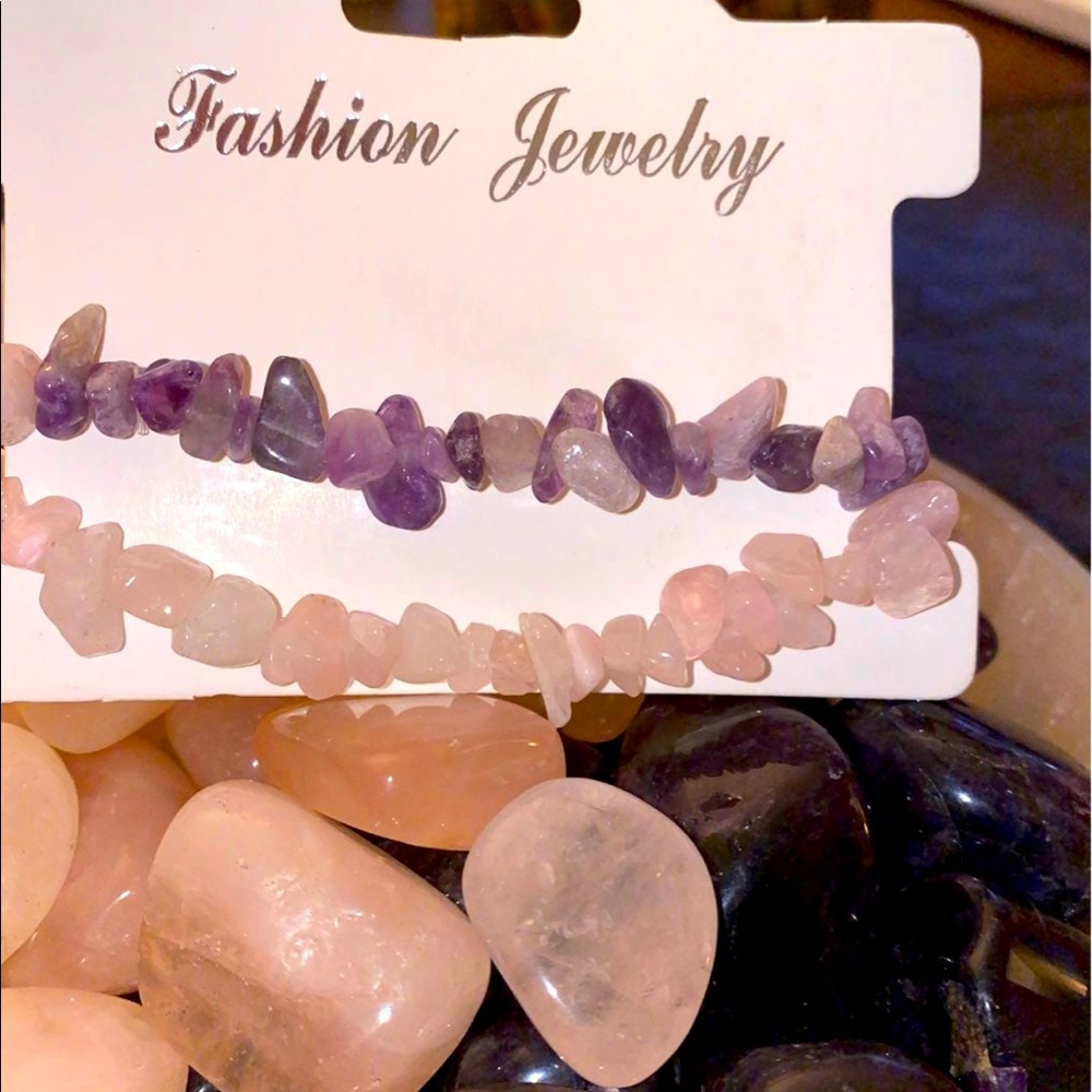 Rose quartz and amethyst crystal bracelets